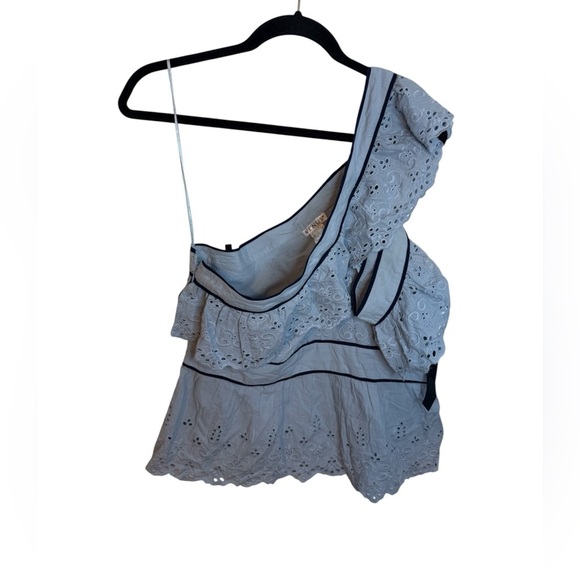 Nwt Venus Blue Eyelet One Shoulder Ruffle Blouse - Picture 1 of 5